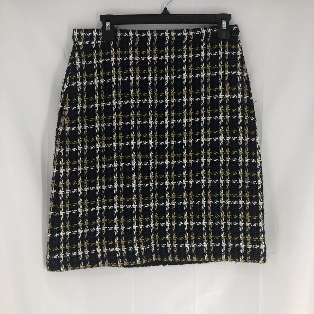 Ann Taylor Loft Women’s Navy Blue Multicolor Tweed Plaid Pencil Skirt Size 4T